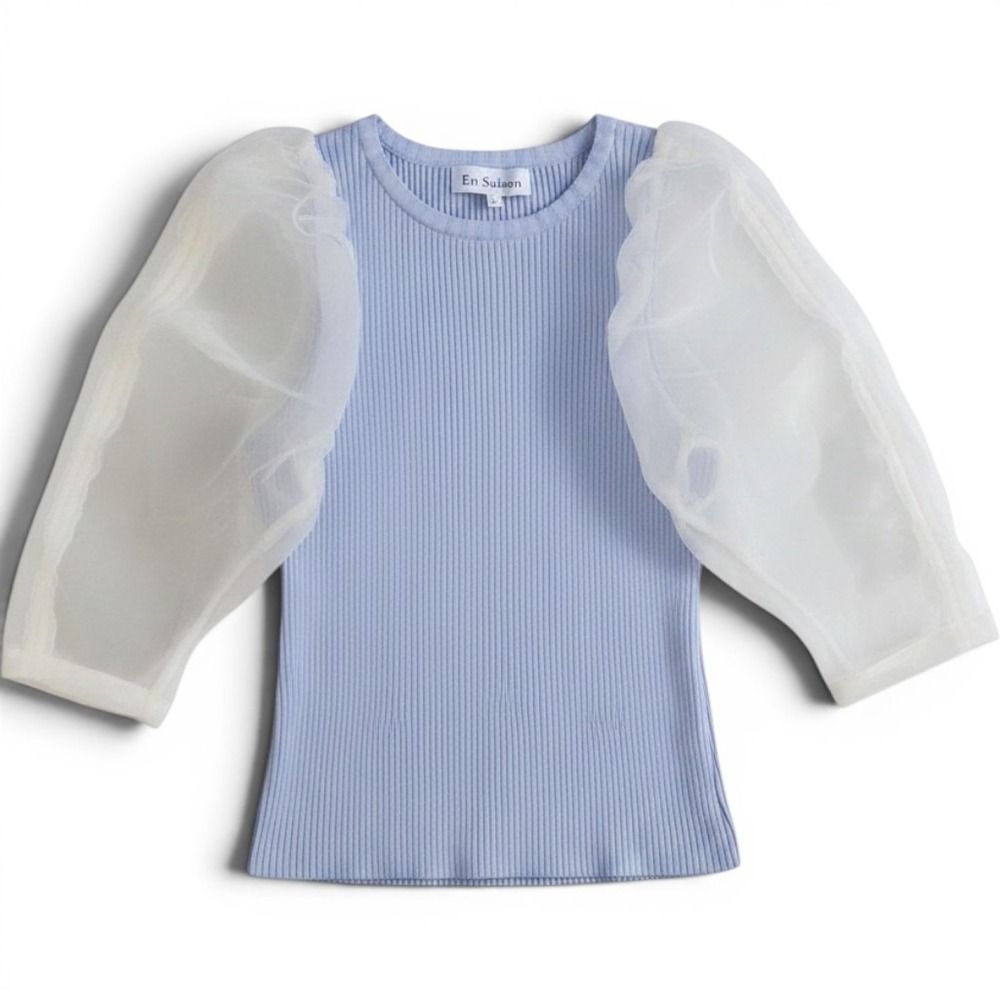 En Saison Arianne Tulle Sleeve Sweater Top Boho Coquette Fairy Whimsy Max Large